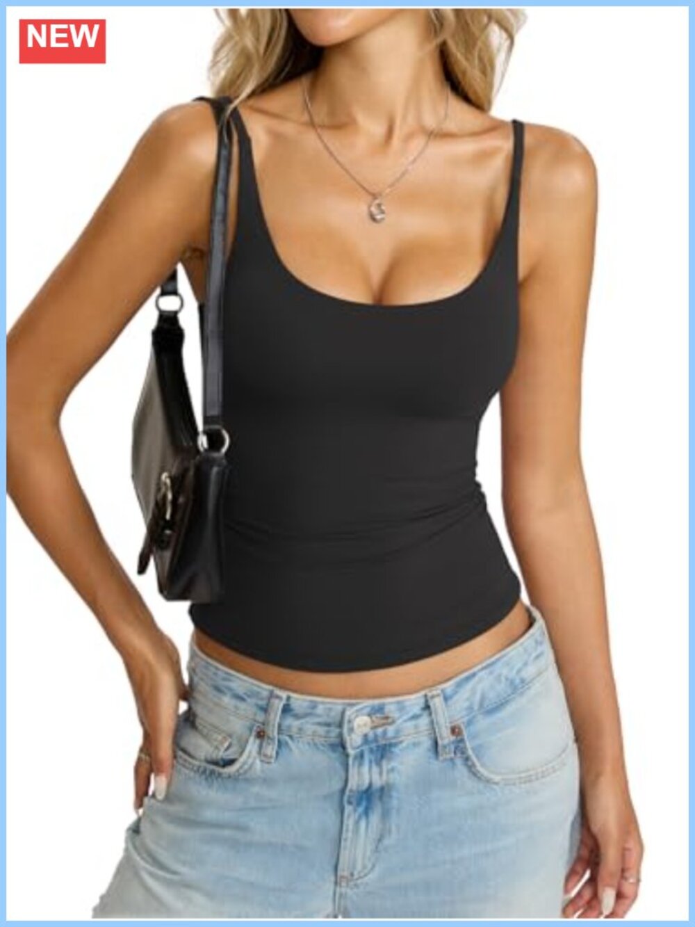 Double Lined Camisole Tank Top Sexy Open Back Spaghetti Strap Scoop Neck
